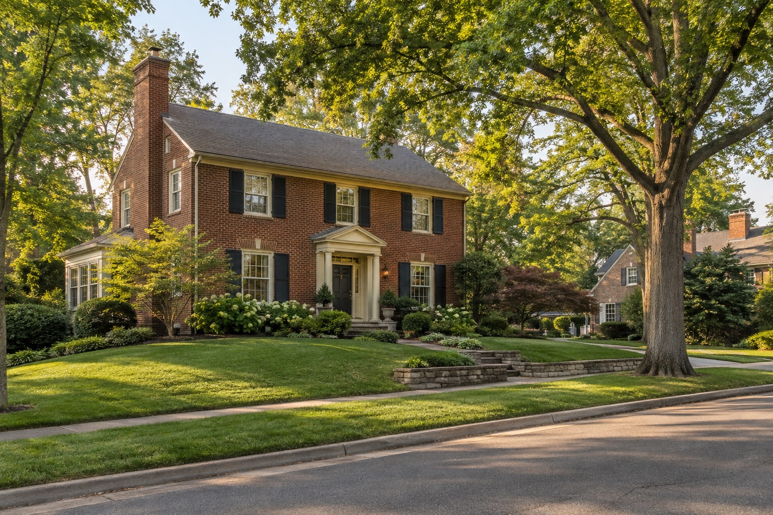 Representative brick home in an established St. Louis County-style neighborhood